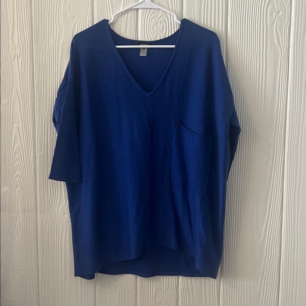 Blue V-Neck Top with Pocket